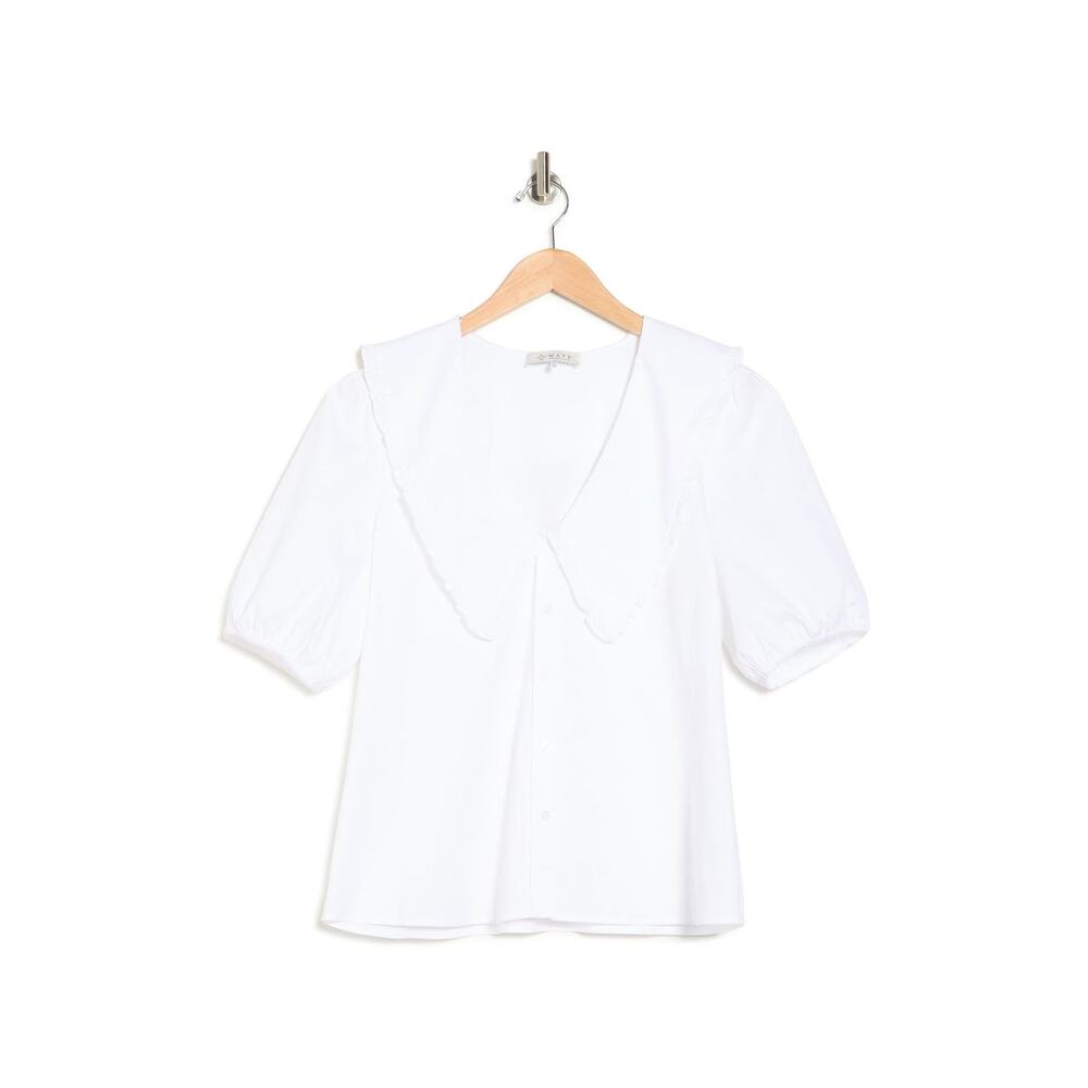 WAYF sz M White Oversized Collar Puff Sleeve Button Front Blouse